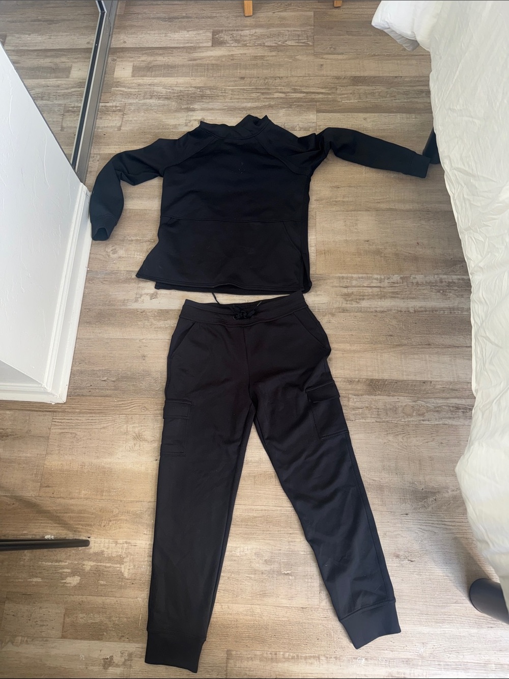 Black Women's Cargo Jogger Pants & Pullover Set